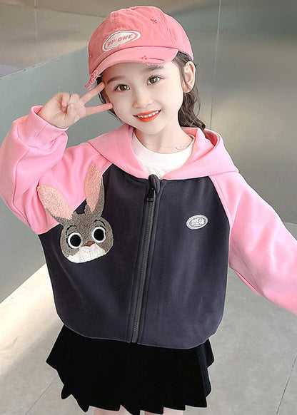 Cute Pink Hooded Print Patchwork Cotton Girls Coats Fall Ada Fashion