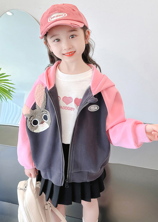 Cute Pink Hooded Print Patchwork Cotton Girls Coats Fall Ada Fashion