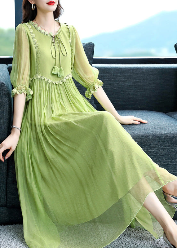 Cute Pink O-Neck Patchwork Wrinkled Silk Maxi Dress Summer Ada Fashion