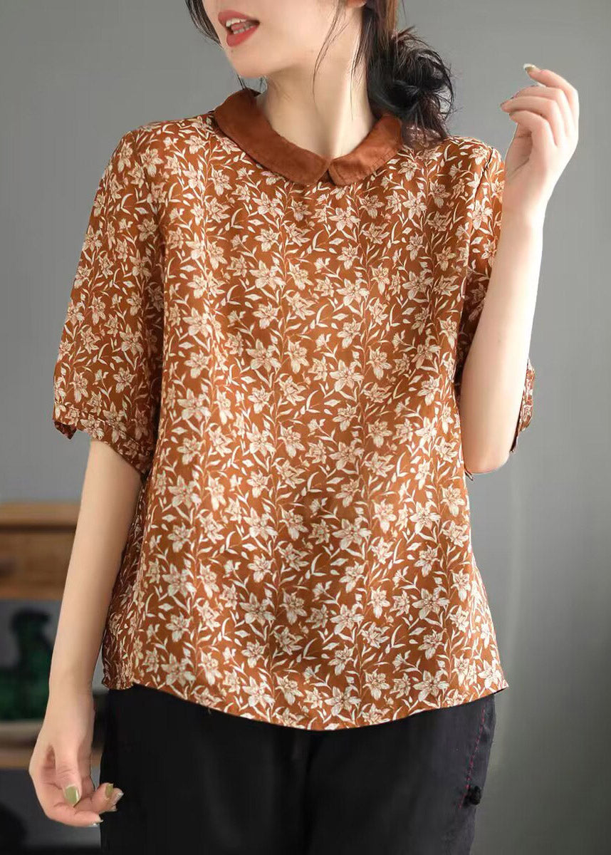 Cute Pink Peter Pan Collar Dot Print Linen Tops Summer LY2983 - fabuloryshop