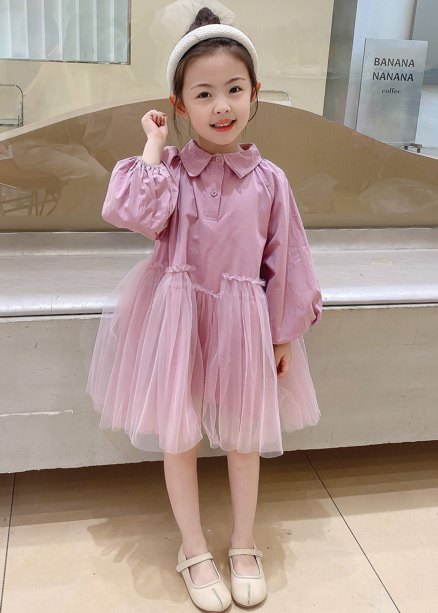 Cute Pink Peter Pan Collar Tulle Patchwork Cotton Kids Girls Dress Fall Ada Fashion