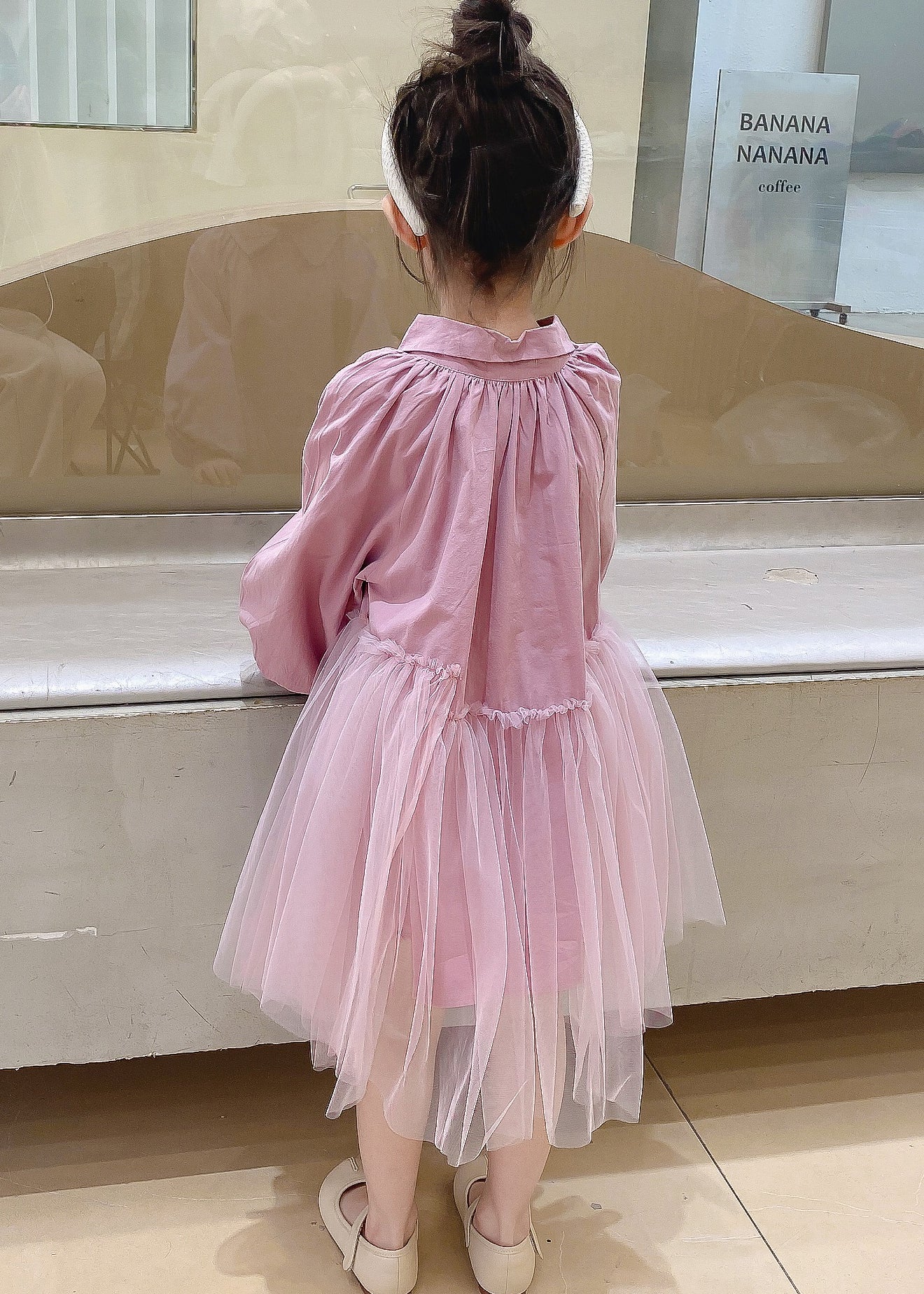 Cute Pink Peter Pan Collar Tulle Patchwork Cotton Kids Girls Dress Fall Ada Fashion