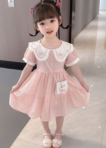 Cute Pink Peter Pan Collar Wrinkled Patchwork Cotton Baby Girls Dress Summer LY5479 - fabuloryshop