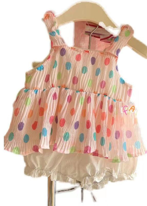 Cute Pink Print Patchwork Chiffon Baby Girls Two Pieces Set Summer LY5496 - fabuloryshop