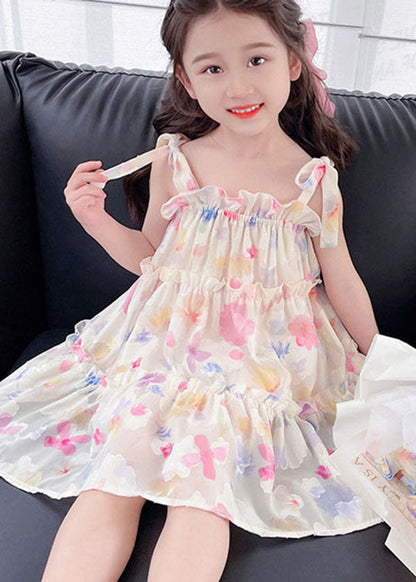 Cute Pink Print Ruffled Patchwork Chiffon Baby Girls Dresses Sleeveless LY6418 - fabuloryshop