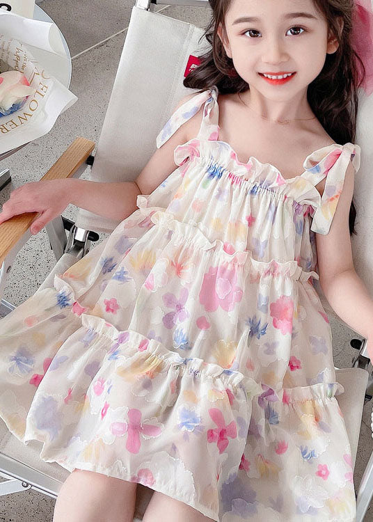 Cute Pink Print Ruffled Patchwork Chiffon Baby Girls Dresses Sleeveless LY6418 - fabuloryshop