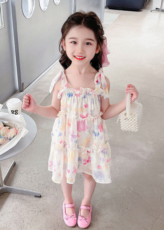 Cute Pink Print Ruffled Patchwork Chiffon Baby Girls Dresses Sleeveless LY6418 - fabuloryshop