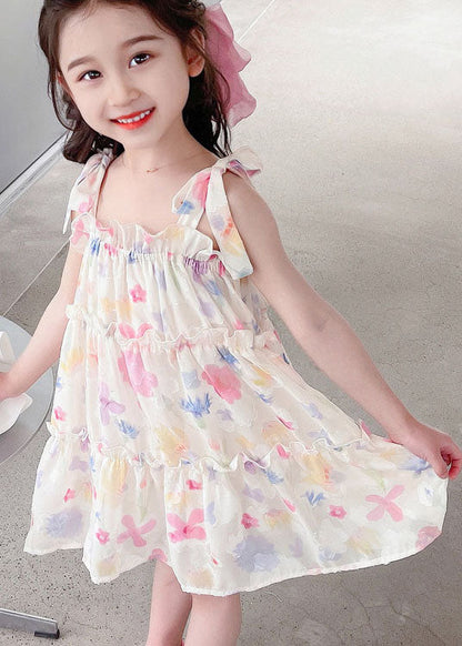 Cute Pink Print Ruffled Patchwork Chiffon Baby Girls Dresses Sleeveless LY6418 - fabuloryshop