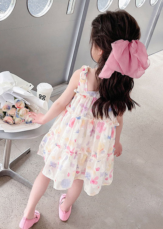 Cute Pink Print Ruffled Patchwork Chiffon Baby Girls Dresses Sleeveless LY6418 - fabuloryshop