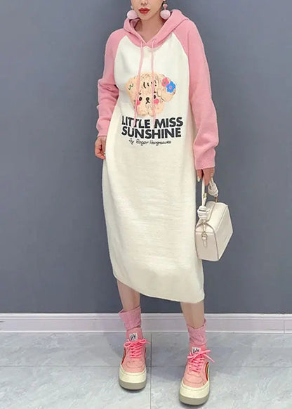 Cute Pink Print Wrinkled Knit Maxi Sweater Dresses Long Sleeve Ada Fashion