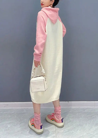 Cute Pink Print Wrinkled Knit Maxi Sweater Dresses Long Sleeve Ada Fashion