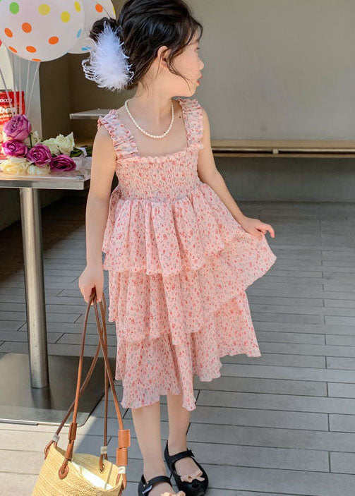 Cute Pink Ruffled Layered Patchwork Chiffon Kids Girls Dress Summer LY5493 - fabuloryshop