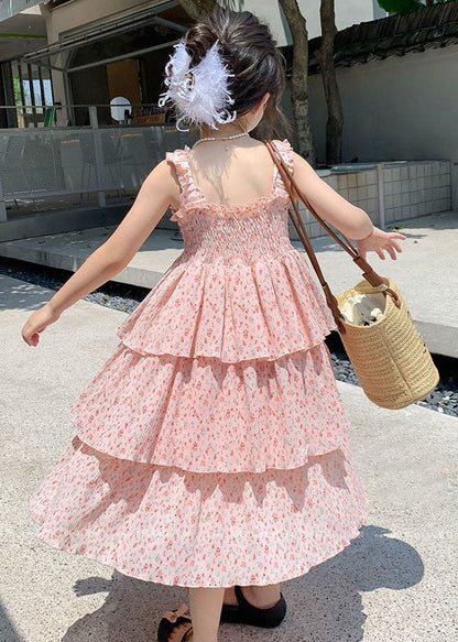 Cute Pink Ruffled Layered Patchwork Chiffon Kids Girls Dress Summer LY5493 - fabuloryshop