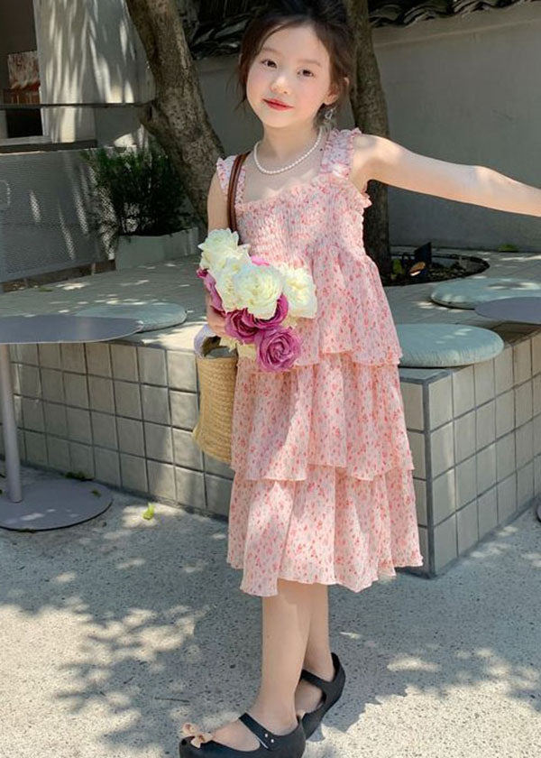 Cute Pink Ruffled Layered Patchwork Chiffon Kids Girls Dress Summer LY5493 - fabuloryshop