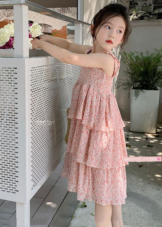 Cute Pink Ruffled Layered Patchwork Chiffon Kids Girls Dress Summer LY5493 - fabuloryshop