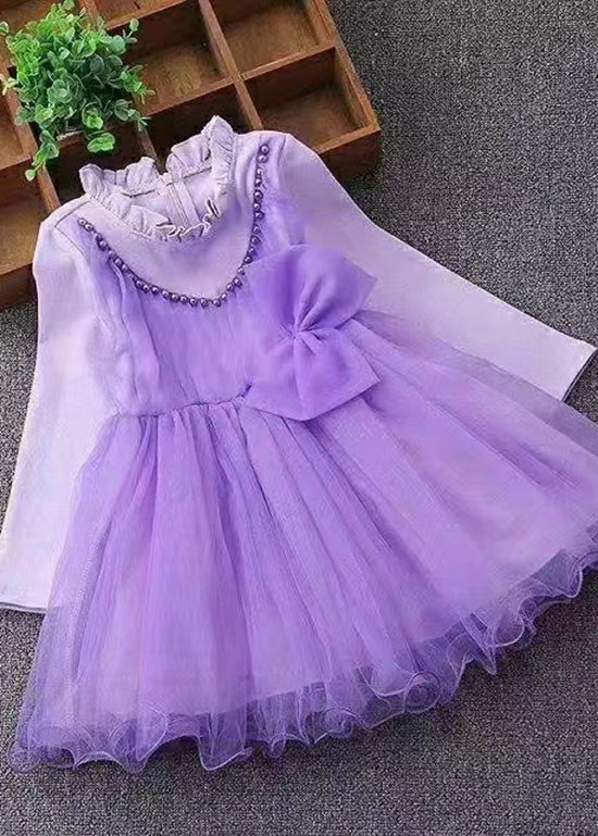 Cute Pink Ruffled Nail Bead Patchwork Tulle Baby Girls Dresses Fall Ada Fashion