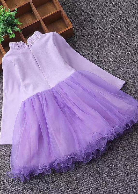 Cute Pink Ruffled Nail Bead Patchwork Tulle Baby Girls Dresses Fall Ada Fashion