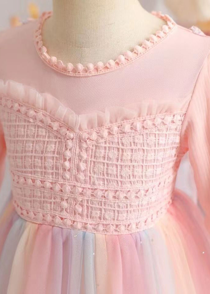 Cute Pink Ruffled Patchwork Tulle Baby Girls Dresses Fall Ada Fashion