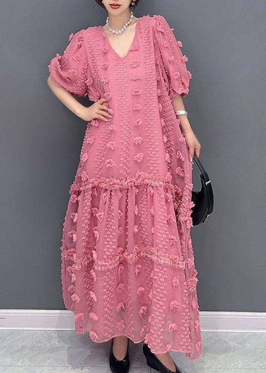 Cute Pink Ruffled Patchwork Tulle Long Dress Summer LY4299 - fabuloryshop