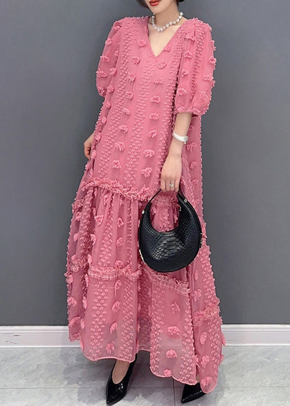 Cute Pink Ruffled Patchwork Tulle Long Dress Summer LY4299 - fabuloryshop