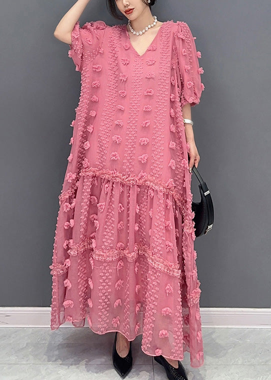 Cute Pink Ruffled Patchwork Tulle Long Dress Summer LY4299 - fabuloryshop