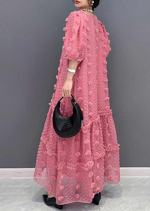 Cute Pink Ruffled Patchwork Tulle Long Dress Summer LY4299 - fabuloryshop