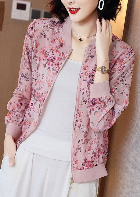 Cute Pink Zipper Print Chiffon Sunscre Coat Long Sleeve LY3799 - fabuloryshop