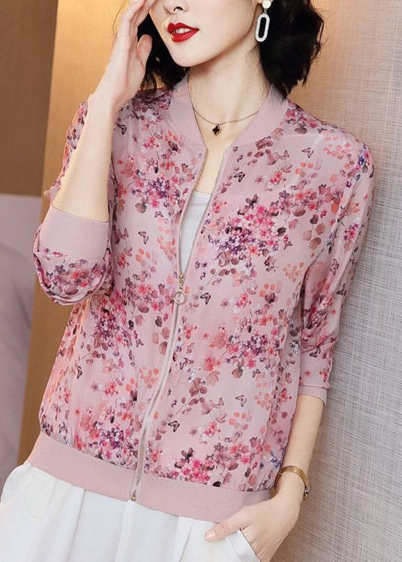 Cute Pink Zipper Print Chiffon Sunscre Coat Long Sleeve LY3799 - fabuloryshop