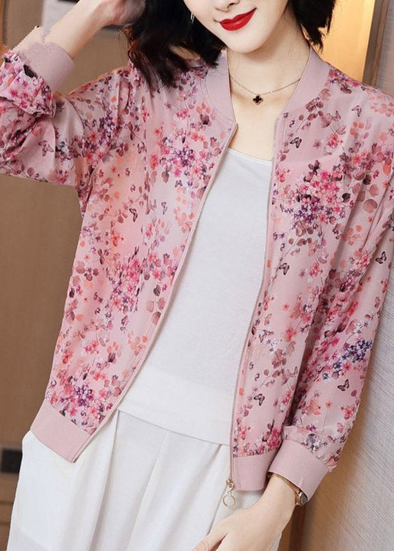 Cute Pink Zipper Print Chiffon Sunscre Coat Long Sleeve LY3799 - fabuloryshop