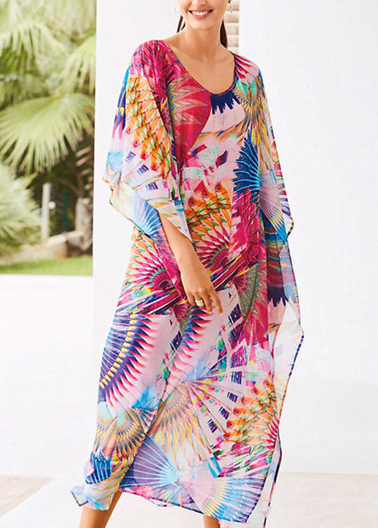 Cute Print Side Open Chiffon Long Beach Dresses Summer LY3019 - fabuloryshop