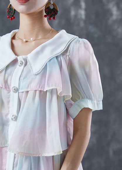 Cute Rainbow Peter Pan Collar Layered Ruffles Chiffon Dresses Summer LY5616 - fabuloryshop