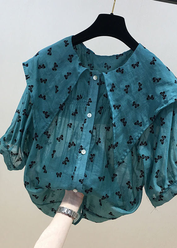 Cute Red Peter Pan Collar Print Chiffon Shirts Tops Summer LY0590 - fabuloryshop