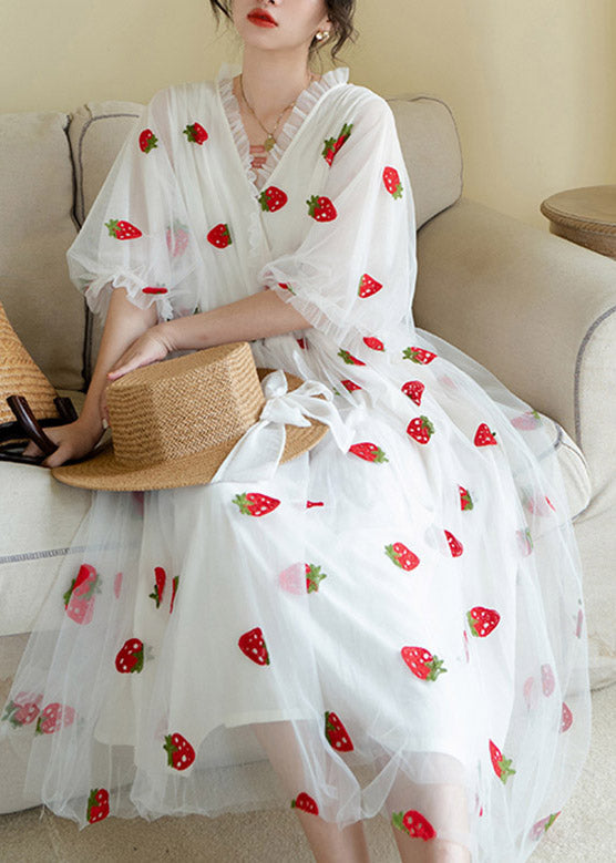 Cute White Patchwork Tulle Maxi Dress Summer TI1022 - fabuloryshop