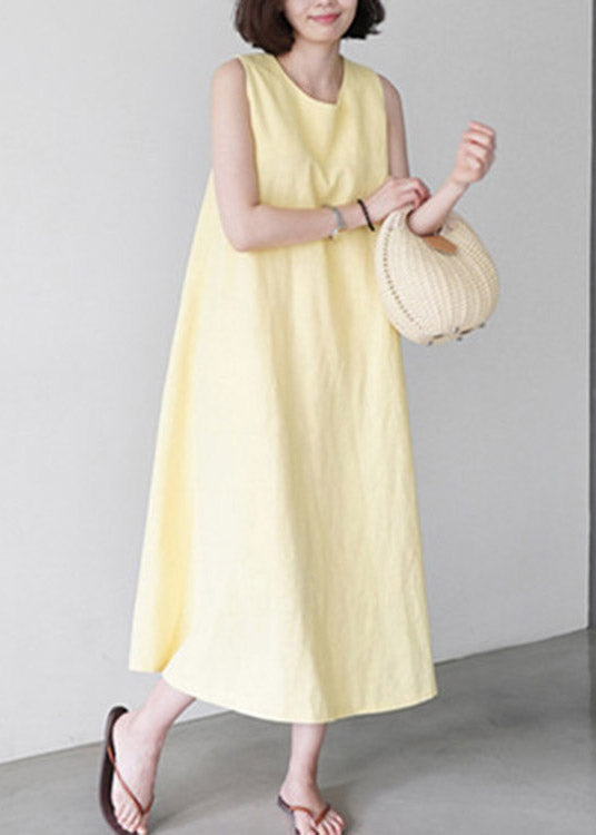 Cute Yellow O-Neck Solid Long Slip Dresses Summer LY1997 - fabuloryshop