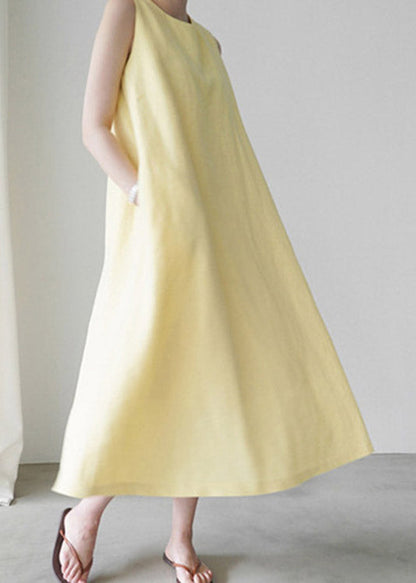 Cute Yellow O-Neck Solid Long Slip Dresses Summer LY1997 - fabuloryshop