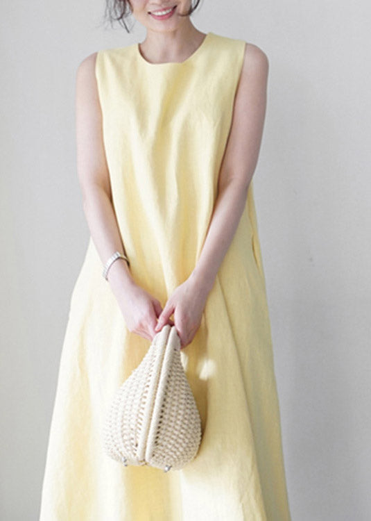 Cute Yellow O-Neck Solid Long Slip Dresses Summer LY1997 - fabuloryshop