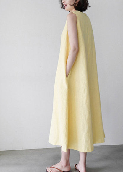 Cute Yellow O-Neck Solid Long Slip Dresses Summer LY1997 - fabuloryshop