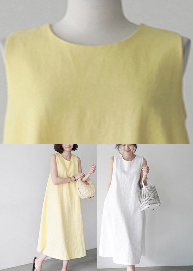 Cute Yellow O-Neck Solid Long Slip Dresses Summer LY1997 - fabuloryshop