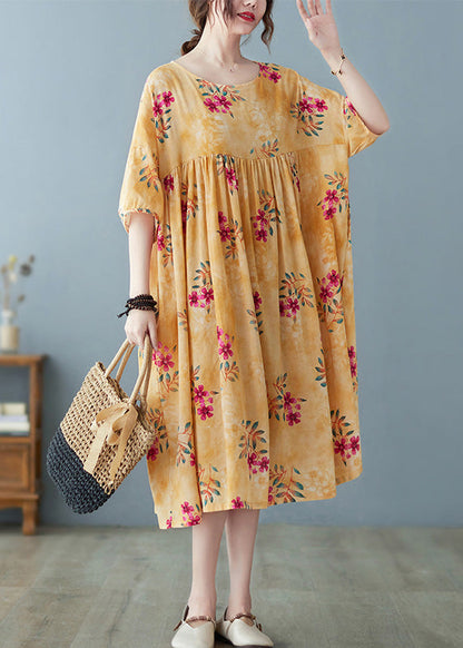 Cute Yellow Patchwork Print Cotton Holiday Maxi Dresses Summer LY6091 - fabuloryshop