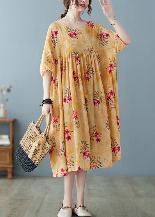 Cute Yellow Patchwork Print Cotton Holiday Maxi Dresses Summer LY6091 - fabuloryshop