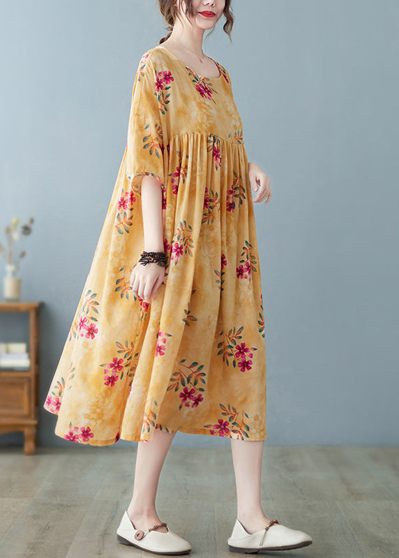 Cute Yellow Patchwork Print Cotton Holiday Maxi Dresses Summer LY6091 - fabuloryshop