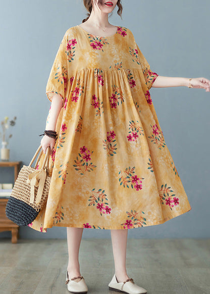 Cute Yellow Patchwork Print Cotton Holiday Maxi Dresses Summer LY6091 - fabuloryshop