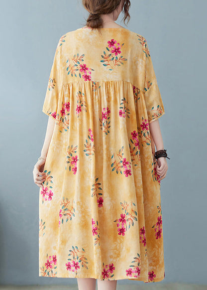 Cute Yellow Patchwork Print Cotton Holiday Maxi Dresses Summer LY6091 - fabuloryshop