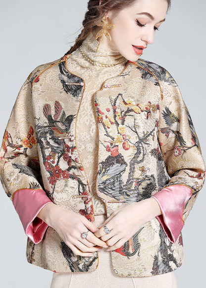 DIY Apricot O-Neck Embroideried Patchwork Chinese Button Silk Coats Spring LY0145 - fabuloryshop