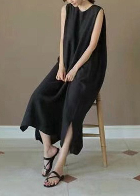 DIY Apricot O-Neck Linen Long Dresses Summer LY2092 - fabuloryshop