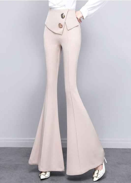 DIY Beige Button Solid High Waist Draping Bell Bottomed Trousers Spring LY0171 - fabuloryshop