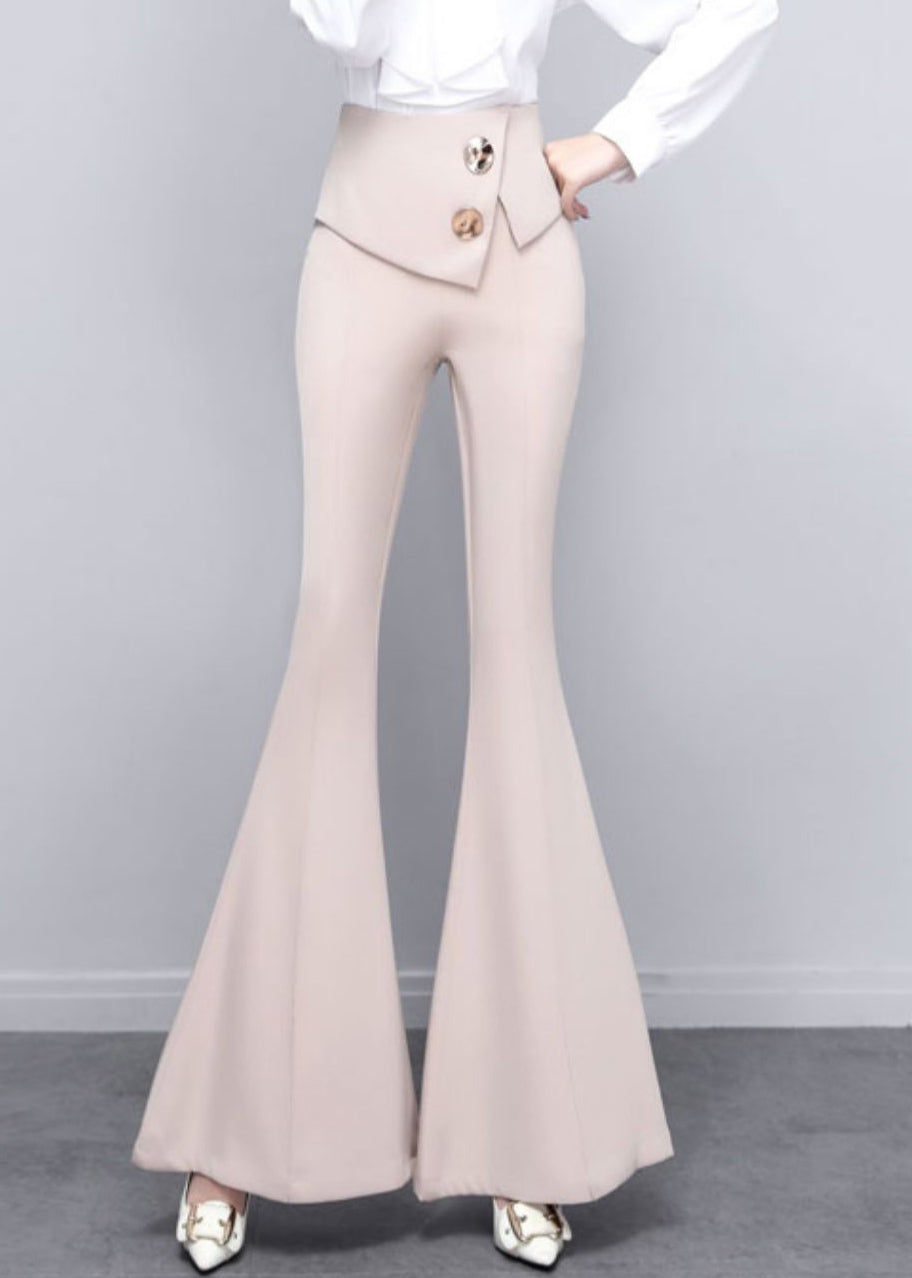 DIY Beige Button Solid High Waist Draping Bell Bottomed Trousers Spring LY0171 - fabuloryshop