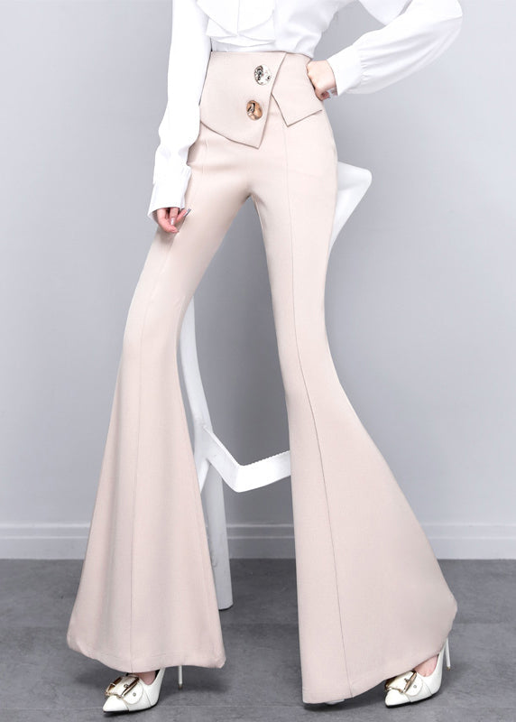 DIY Beige Button Solid High Waist Draping Bell Bottomed Trousers Spring LY0171 - fabuloryshop