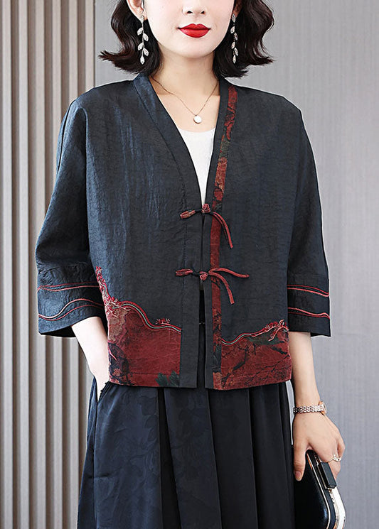 DIY Black Embroideried Tasseled Patchwork Silk Coats Spring LC0271 - fabuloryshop