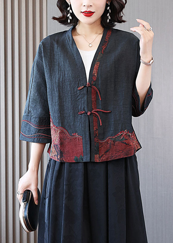 DIY Black Embroideried Tasseled Patchwork Silk Coats Spring LC0271 - fabuloryshop